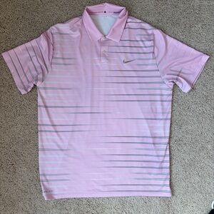Tiger Woods Collection Nike Dri Fit Golf Shirt Pink and Gray Stripes